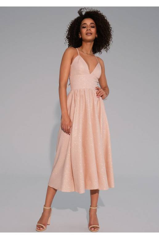 Livia - Nude midi brocade strap dress