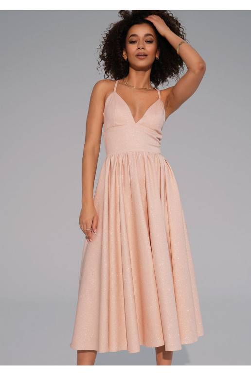 Livia - Nude midi brocade strap dress