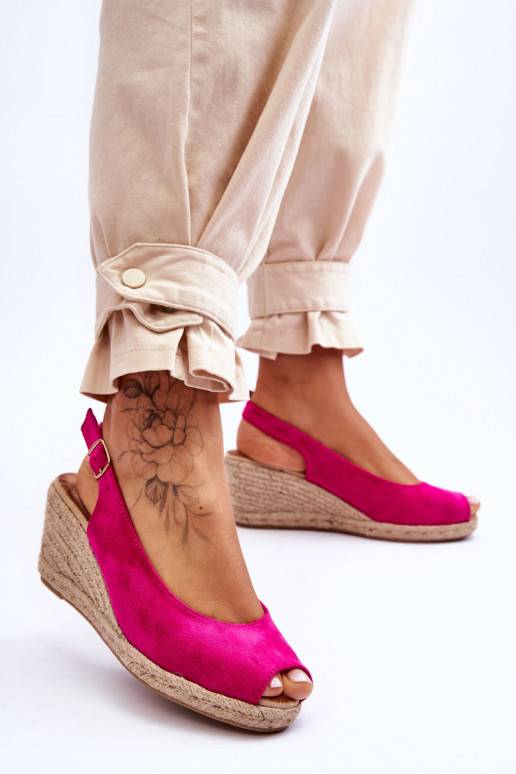 Suede Wedge Sandals Fuchsia Elsie  Suede Wedge Sandals Fuchsia Elsie