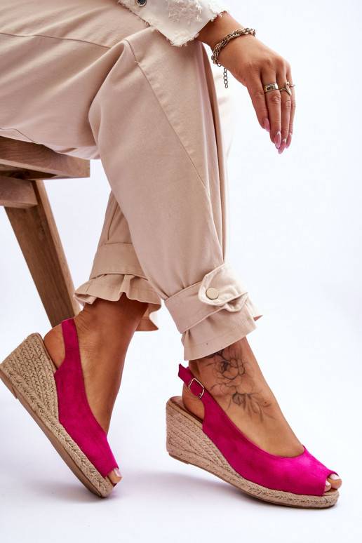 Suede Wedge Sandals Fuchsia Elsie  Suede Wedge Sandals Fuchsia Elsie