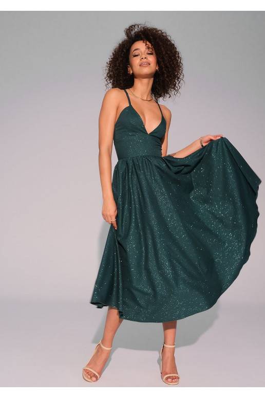 Livia - Green midi brocade strap dress