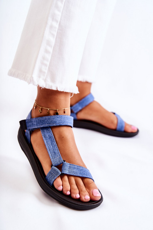 Classic Women's Sandals With Velcro Blue Kalla