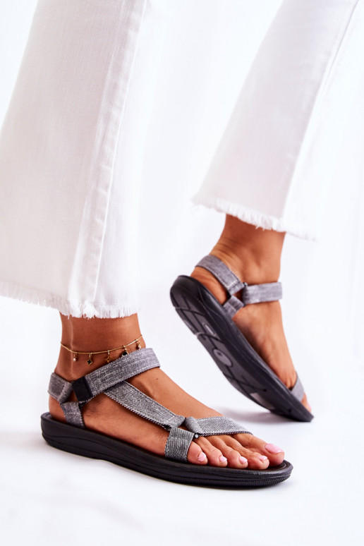 Classic Women's Sandals With Velcro Grey Kalla