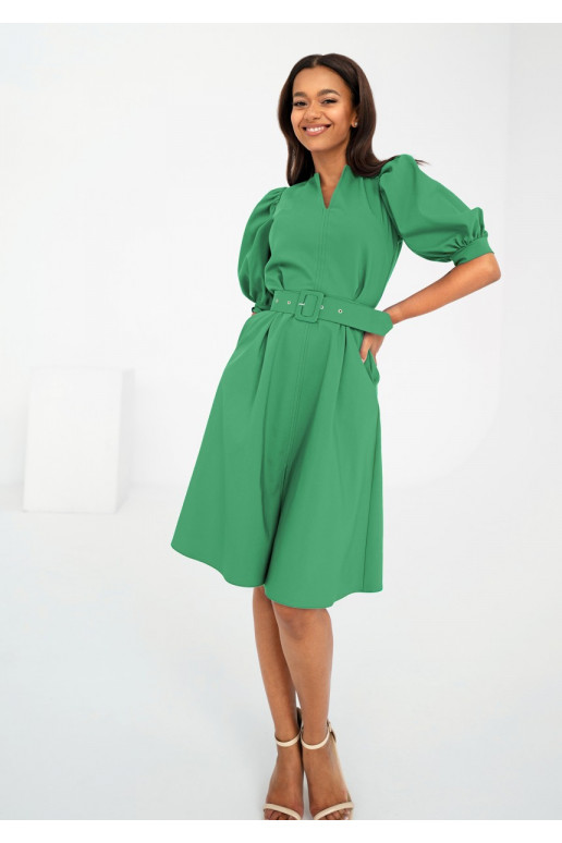 Lindy - Green mid-length belted dress