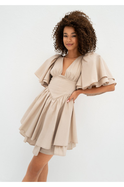 Neyla - Beige mini dress with puffed sleeves