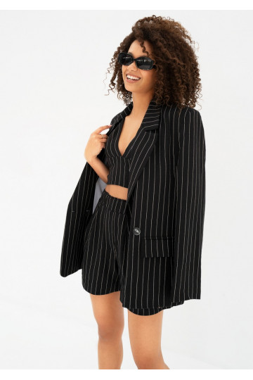 Ivy - Black striped linen blazer 2