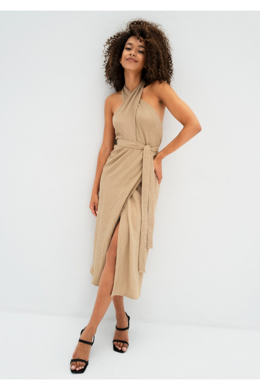 Evita - Beige rayon midi dress