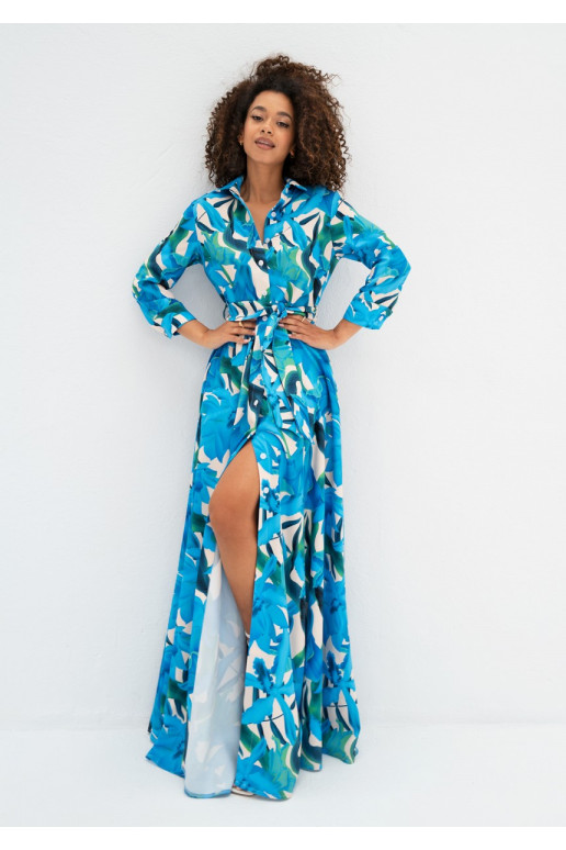 Sofia - Blue floral maxi shirt dress
