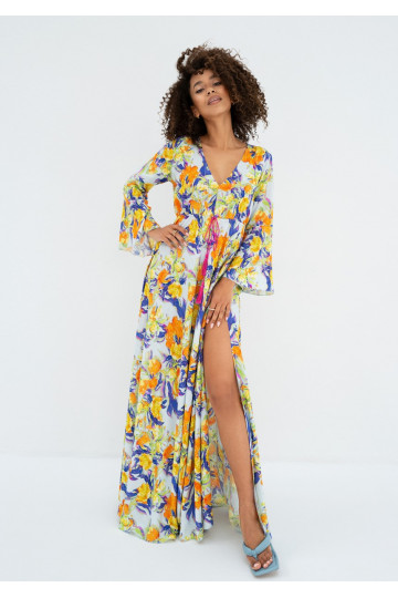 Aliyah - Boho light blue floral patterned maxi dress 2