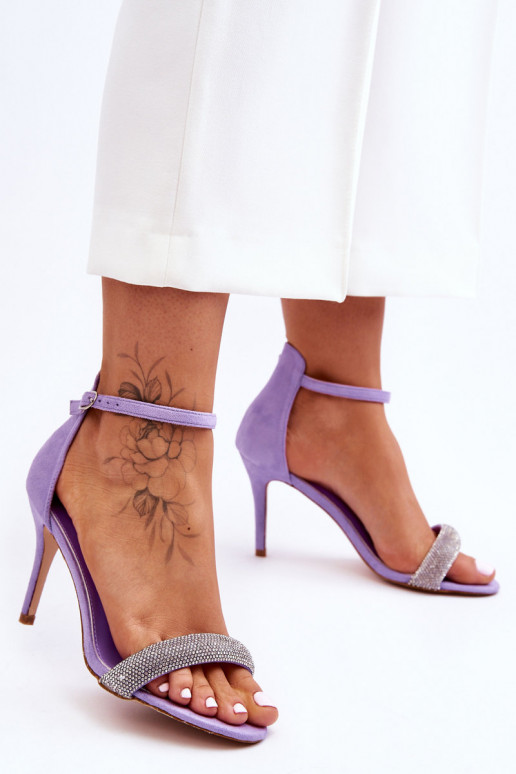 Suede High Heel Sandals With Rhinestones Violet Moments