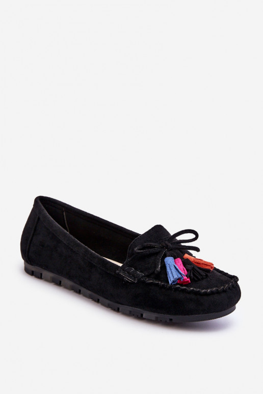 Suede Loafers With Bow And Fringes Black Dorine
