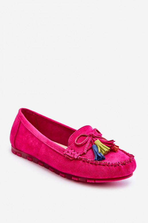 Suede Loafers With Bow And Fringes Fuchsia Dorine