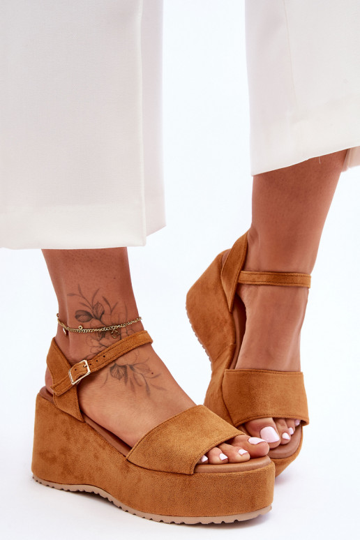 Women's Suede Wedge Sandals Camel Lydia