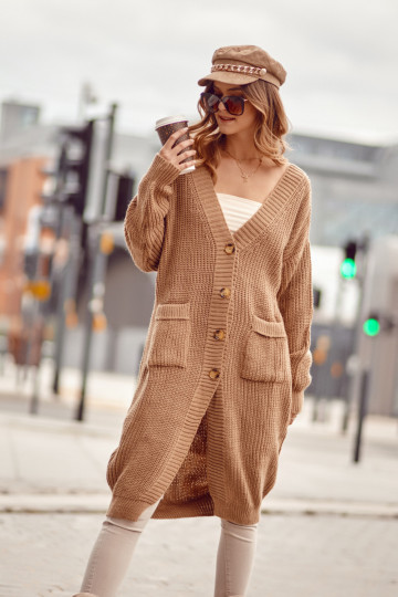 Warm long knit cappuccino color