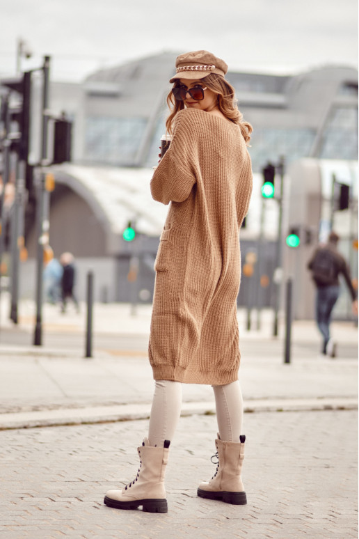 Warm long knit cappuccino color