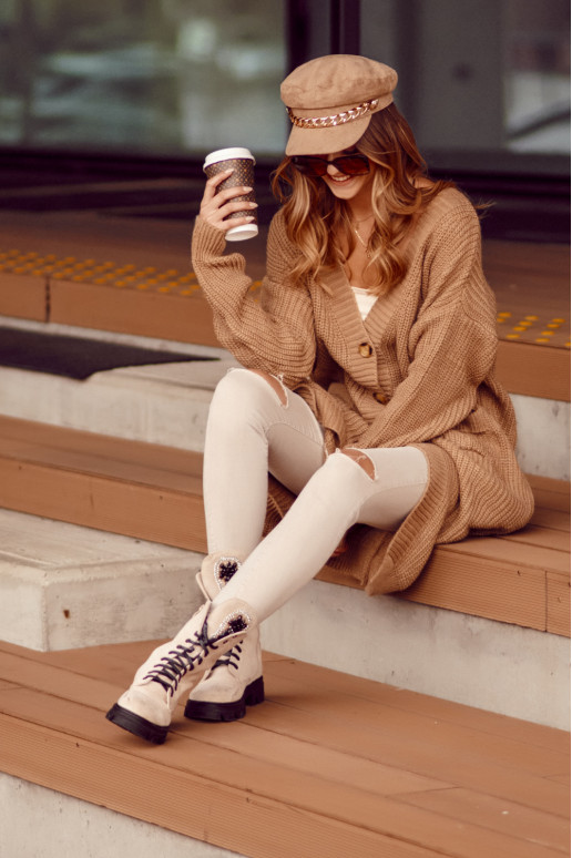 Warm long knit cappuccino color