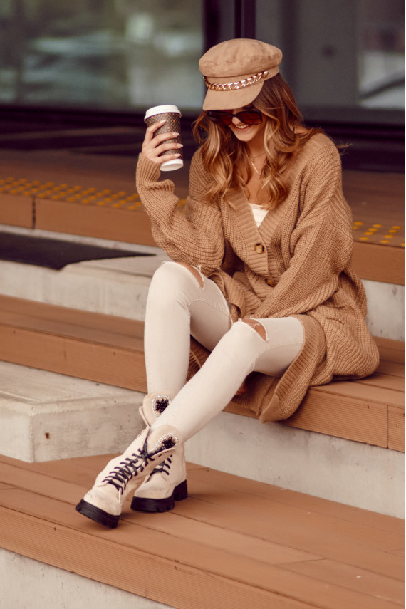 Warm long knit cappuccino color
