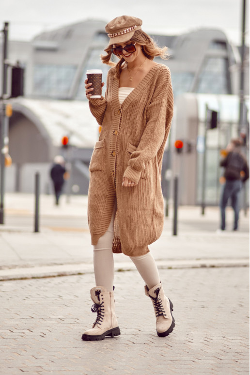 Warm long knit cappuccino color