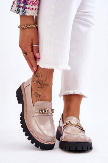 Patent Leather Platform Loafers Beige Ronin 2