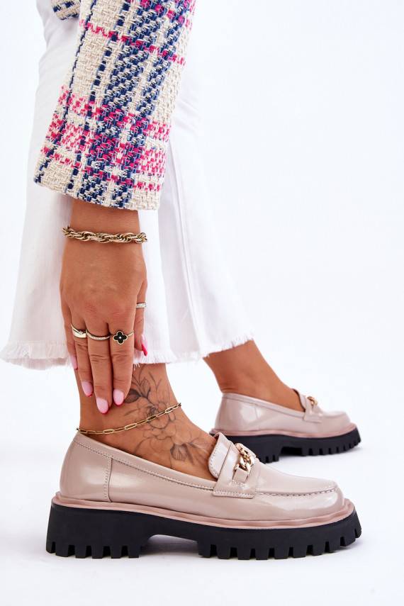 Patent Leather Platform Loafers Beige Ronin