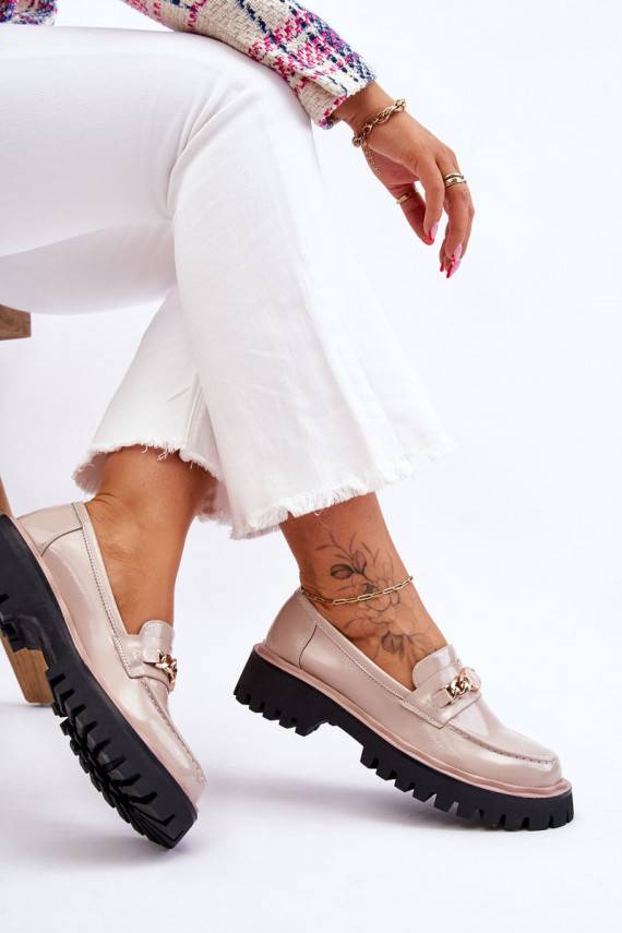 Patent Leather Platform Loafers Beige Ronin
