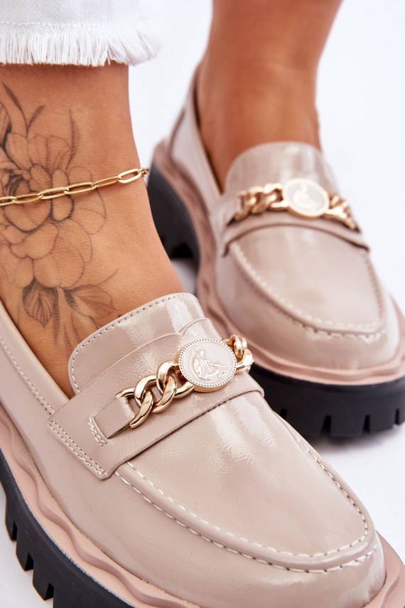 Patent Leather Platform Loafers Beige Ronin