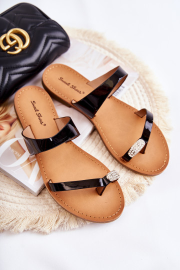 Women's Lacquered Flip-flops Black Jimena 2