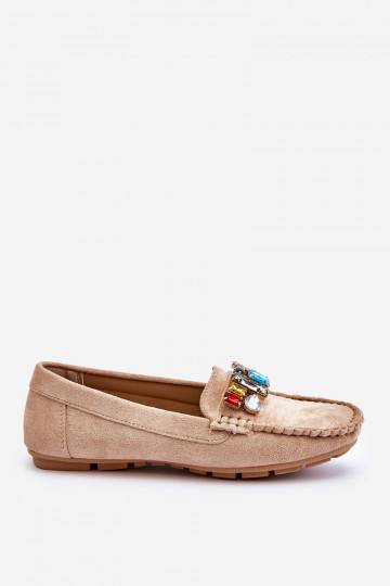 Women's Suede Loafers With Crystals Beige Lucille 2