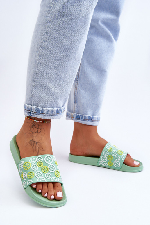 Women's Slippers With Emoticons Green Cosette