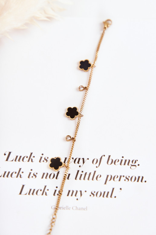 Bracelet on a chain with flowers gold-black