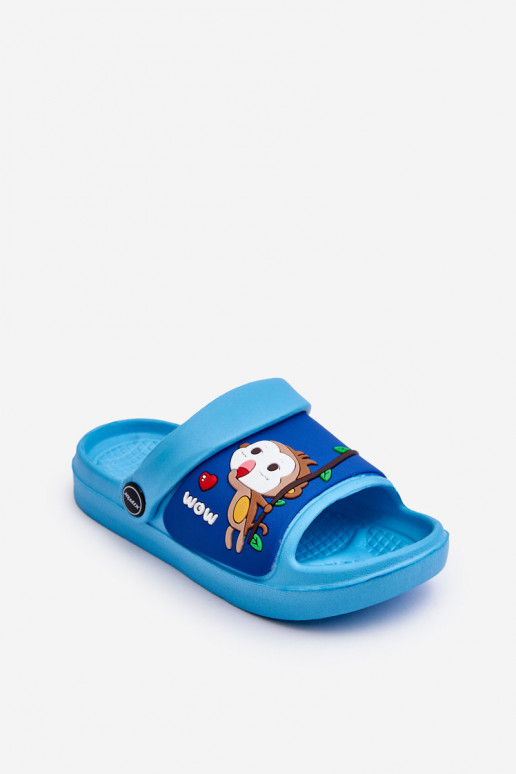 Light Children's Slides Sandals With Animal Motif Blue Rico