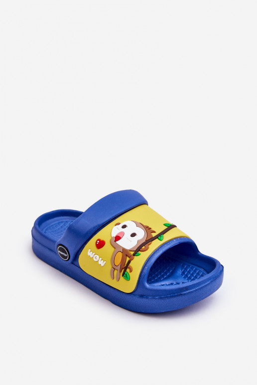 Light Children's Slides Sandals With Animal Motif Blue-Yellow Rico