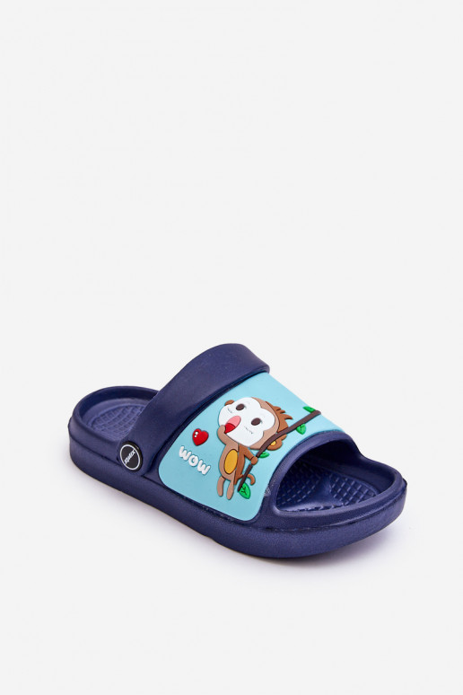Light Children's Slides Sandals With Animal Motif navy blue Rico