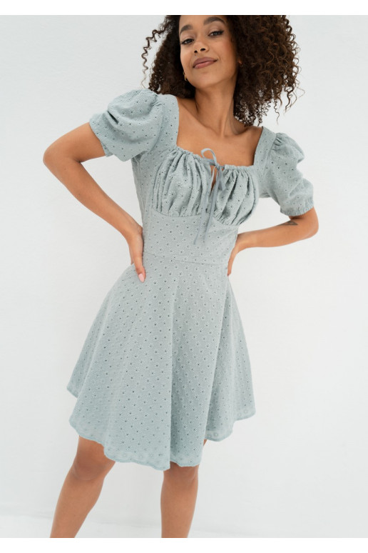 Lucy - Light blue openwork mini dress