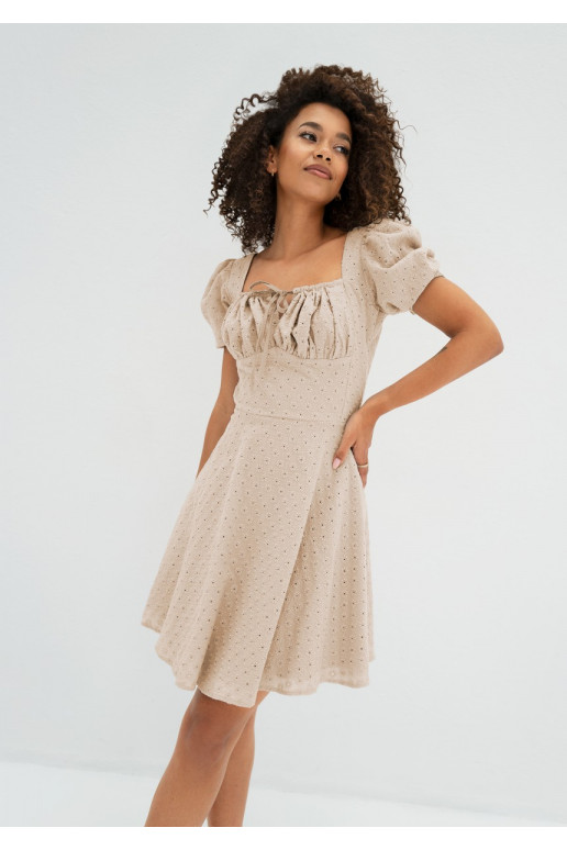 Lucy - Beige openwork mini dress