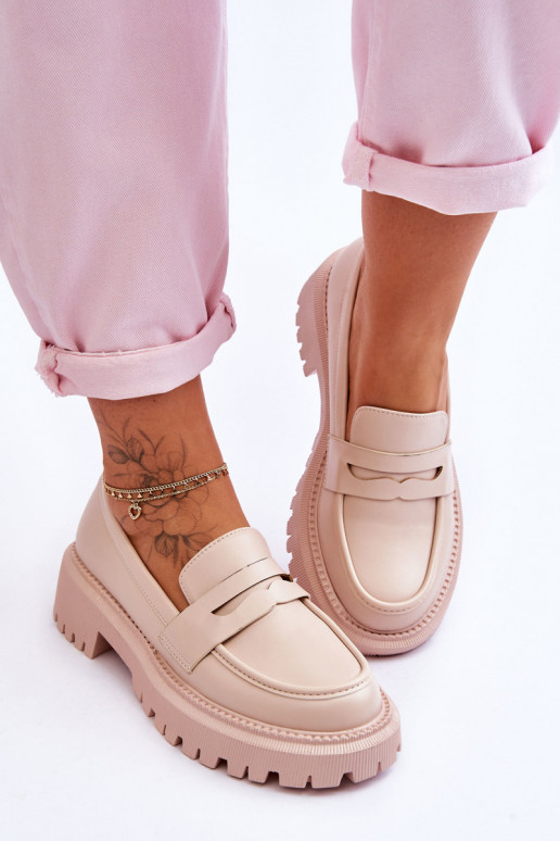 Leather Slip-On Platform Loafers Beige Riverside Leather Slip-On Platform Loafers Beige Riverside