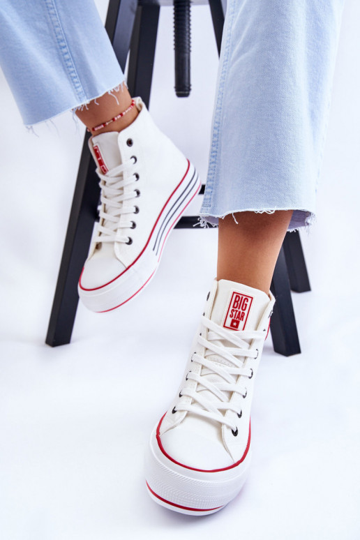 Women's High Textile Platform Sneakers Big Star LL274185 White Women's High Textile Platform Sneakers Big Star LL274185 White