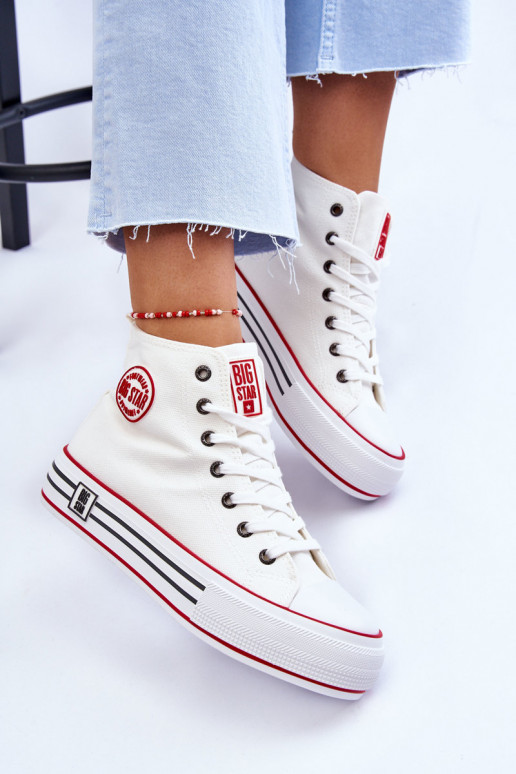 Women's High Textile Platform Sneakers Big Star LL274185 White Women's High Textile Platform Sneakers Big Star LL274185 White