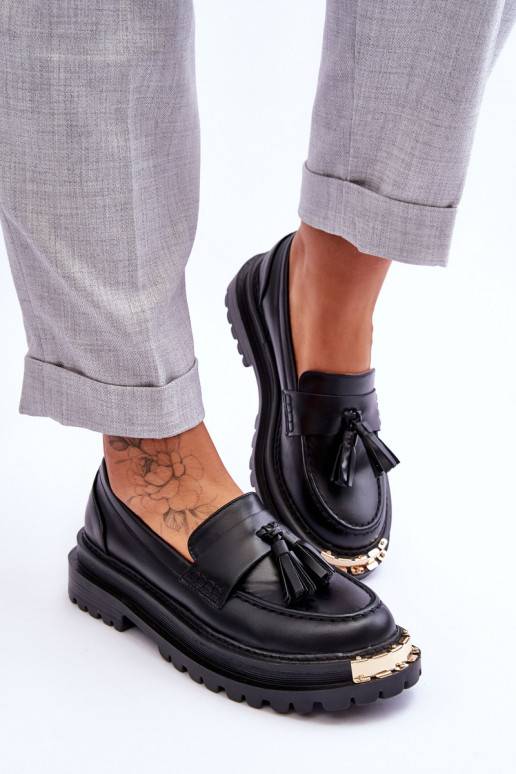 Classic Suede Loafers With Embellishment Black Monaro 