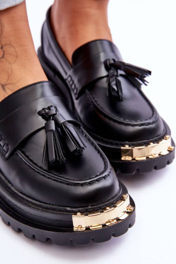 Classic Suede Loafers With Embellishment Black Monaro 