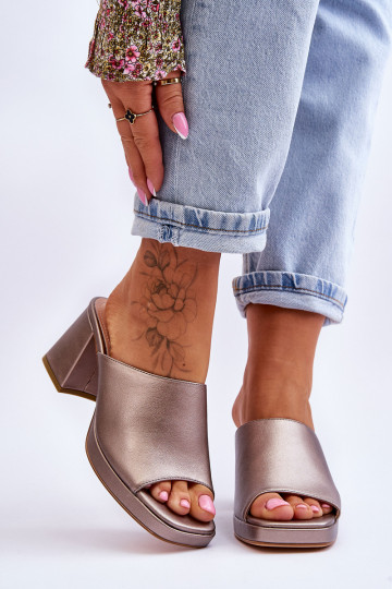 Fashionable Heeled Slippers Sergio Leone Dark silver