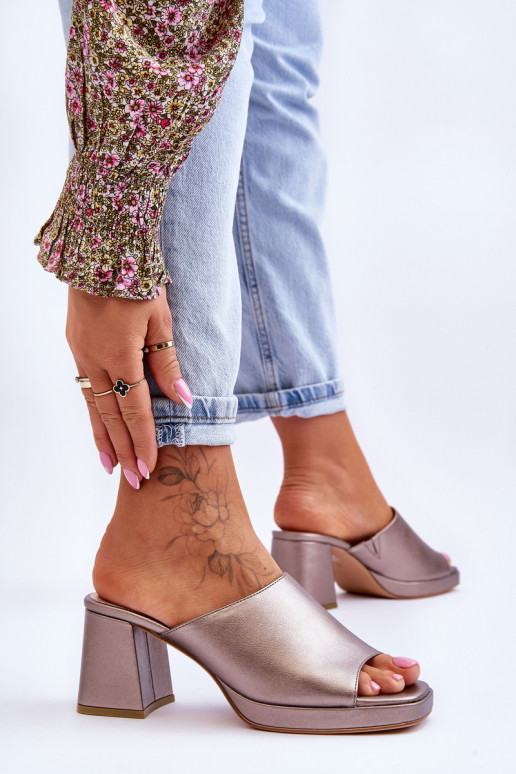 Fashionable Heeled Slippers Sergio Leone Dark silver