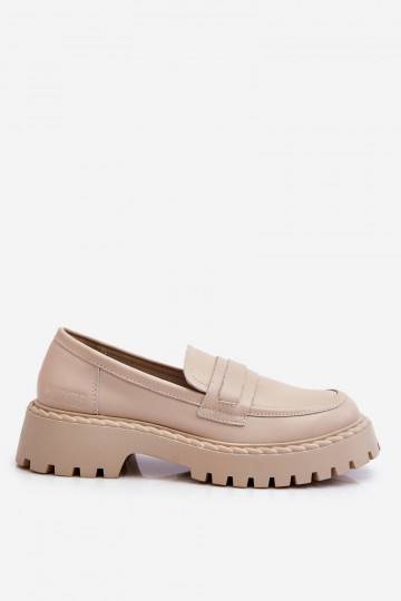 Women's Loafers Leather Shoes Big Star LL274457 Beige 2