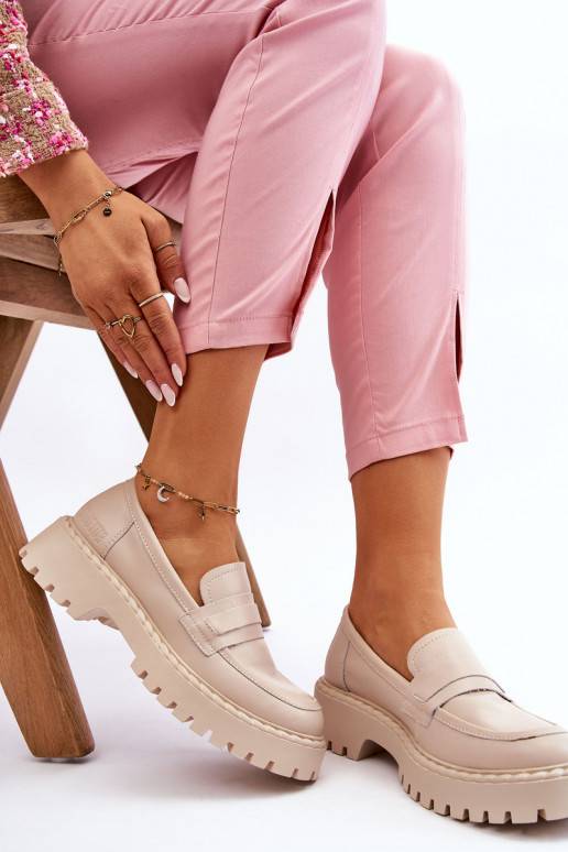 Women's Loafers Leather Shoes Big Star LL274457 Beige Women's Loafers Leather Shoes Big Star LL274457 Beige