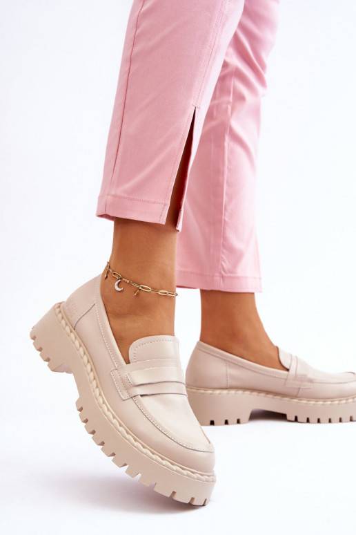 Women's Loafers Leather Shoes Big Star LL274457 Beige Women's Loafers Leather Shoes Big Star LL274457 Beige