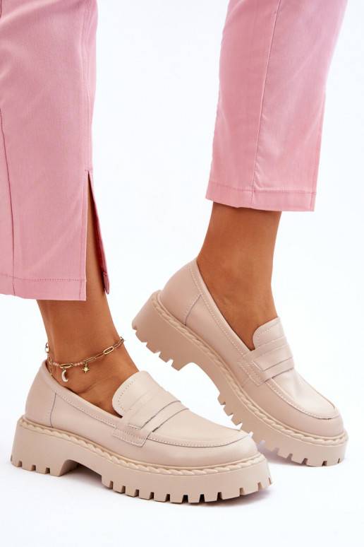 Women's Loafers Leather Shoes Big Star LL274457 Beige Women's Loafers Leather Shoes Big Star LL274457 Beige