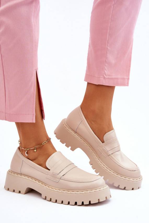 Women's Loafers Leather Shoes Big Star LL274457 Beige
