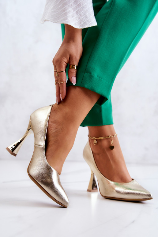 Fashionable Leather Pumps Lewski Shoes 3181 Gold Fashionable Leather Pumps Lewski Shoes 3181 Gold