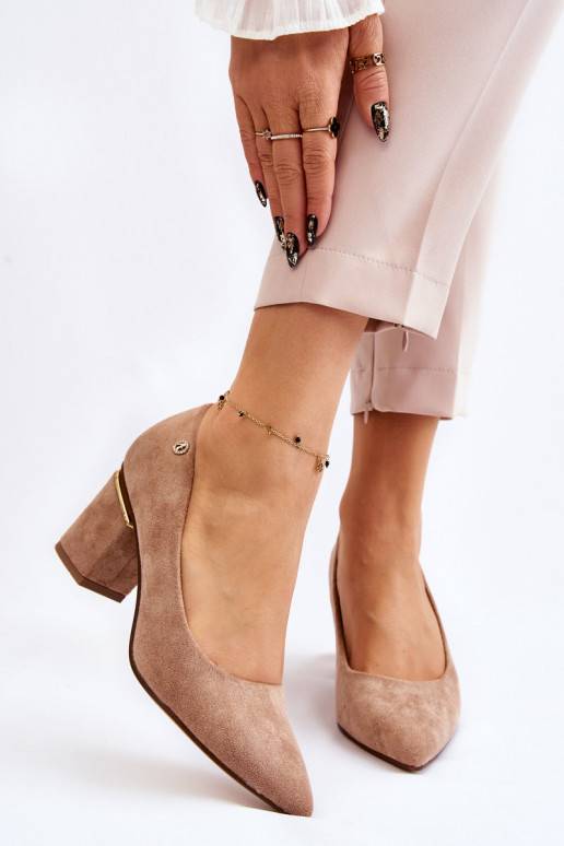 Classic Suede High Heel Pumps With Embellishments Beige Derren 