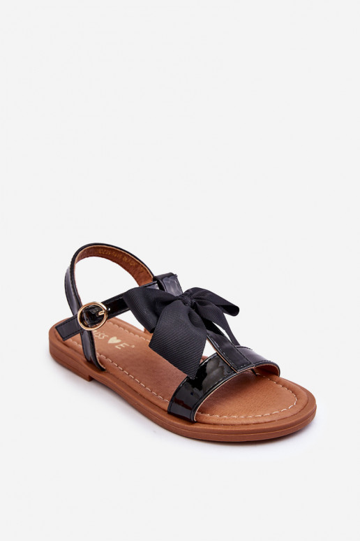 Children's Lacquered Sandals With A Bow Black Netina